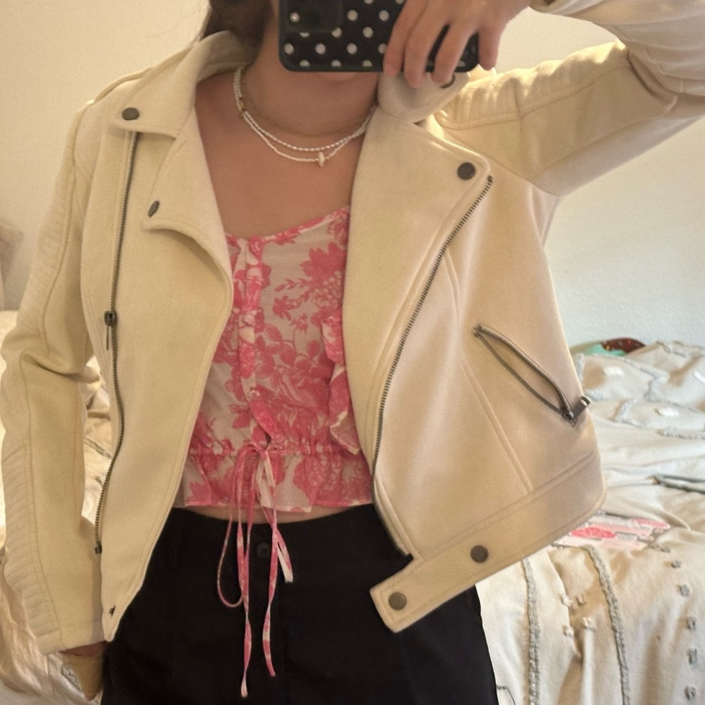 Beige suede biker jacket - Picture 3 of 7